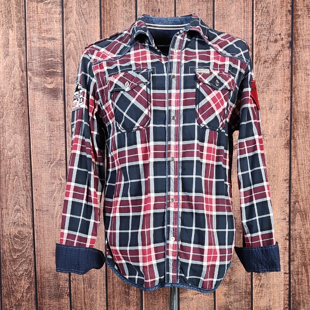 Decibel Mens Denim Trimmed Long Sleeve With Patches Excellent Condition